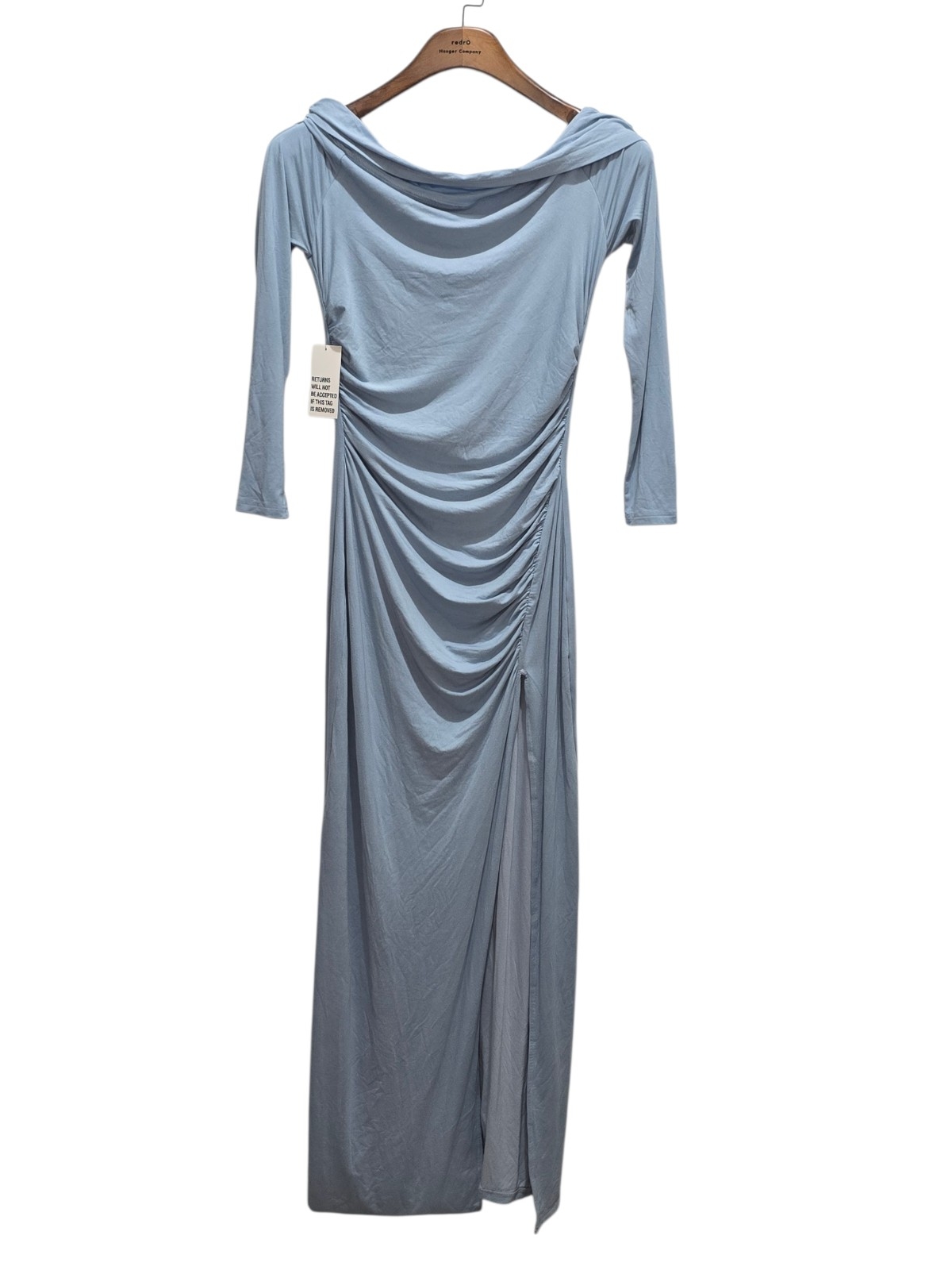 Bumpsuit Powder Blue Maxi Dress With Side Gather And Slit Size M